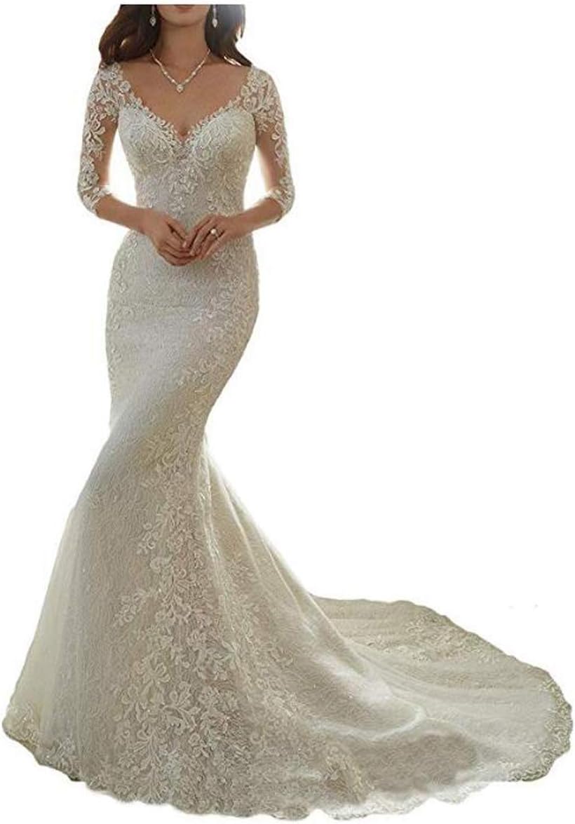 Cardol Flower Appliques Mermaid Half Sleeves Lace Wedding Dresses Bridal Wedding Gowns White