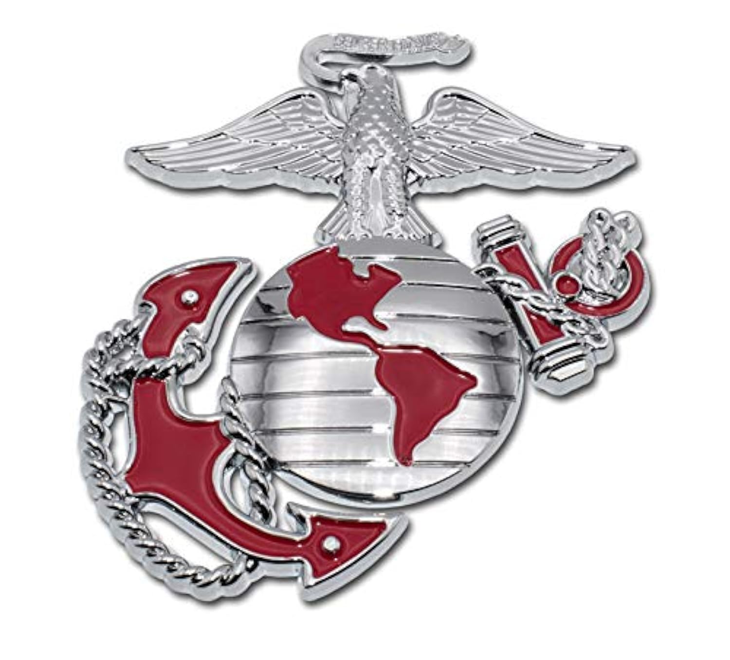 Elektroplate Officially Licensed Premium U.S. Marine Corps Eagle Globe Anchor Insignia Chrome/Red All Metal Emblem for Cars, Trucks, and All Auto | Universal Fit at 3.5" x 3.2" | Weatherproof