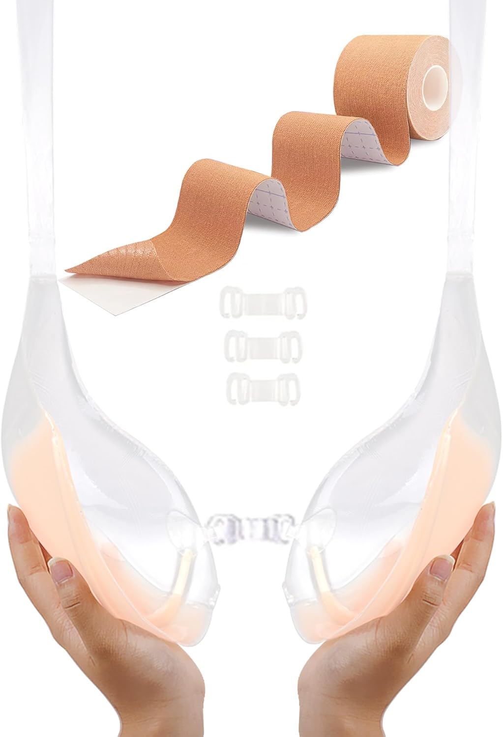 Sticky Bra Pushup Strapless Backless - 2 Tones Clear Invisible Adhesive Bra for Breast Lift up Boob Lift Tape Nipple Covers