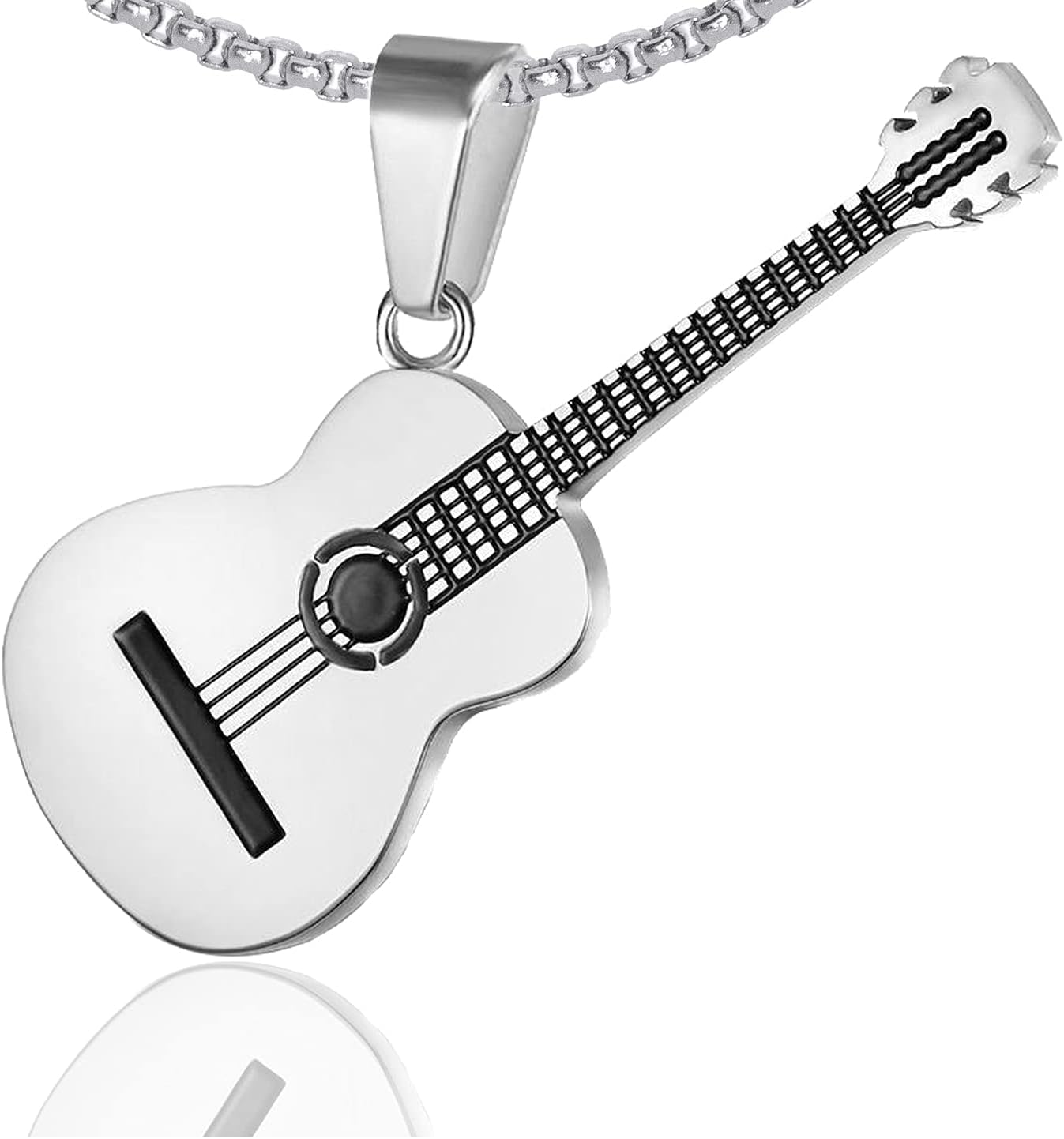 Punk Rock Music Style Titanium Steel Guitar Pendant Necklace,24inches Box Chain