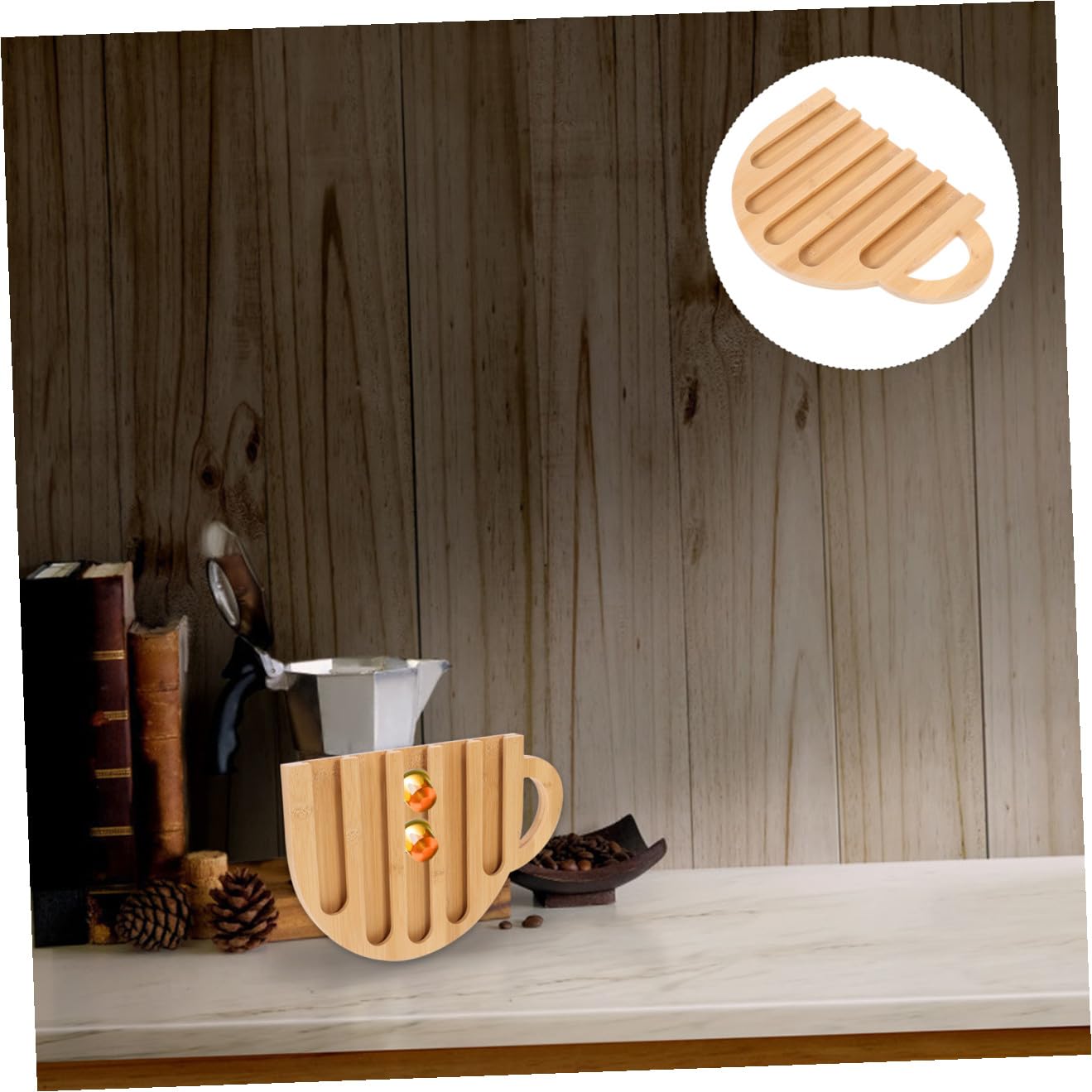 INOOMP Organizador de Cápsulas de Café de Madera Expositor Vertical para 50 Cápsulas Soporte Compacto para Oficina y Hogar Estante Reutilizable y Antioxidante