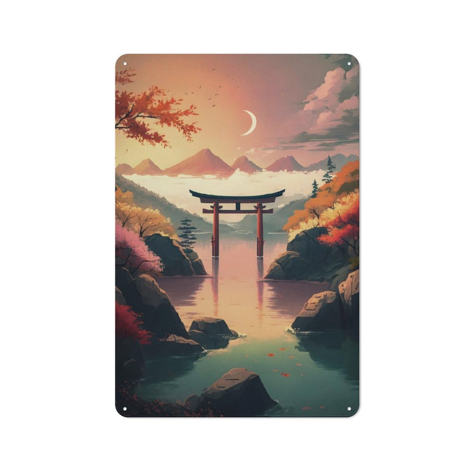 Junmoney Torii Gate In The Lake Tin Wall Plaque 30X20cm With For Studio Or Craft Room, For Metal Sign Collectors, For Kitchen And Home Bar Decor