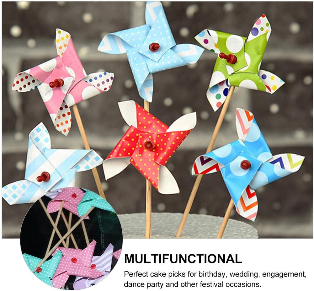Amosfun Windmill Cake Toppers 4.72 Inch Decorative Cupcake Picks for Birthday Wedding Party Cake Decoration Food Accessories
