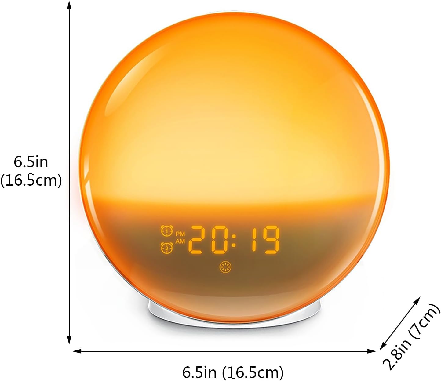 Wake Up Light Sunrise Alarm Clock, 7 Color Changing Mood Light with 20 Brightness Levels & Natural Sounds, White Noise Machine for Bedroom Decor, Snooze Function