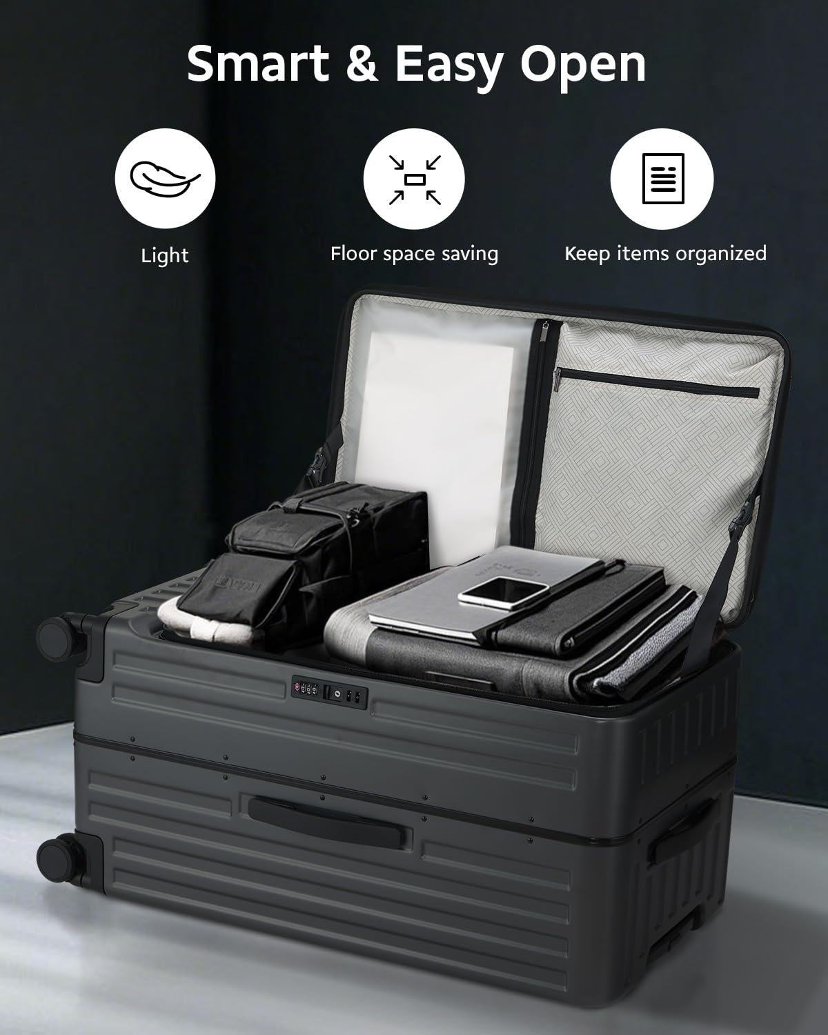 Checked Luggage, Large Suitcase 29 Inch Trunk Luggage with Spinner Wheels, Lightweight ABS+PC Hard Shell with Aluminum Frame, Top Opening, TSA Lock (Black, 1PC)