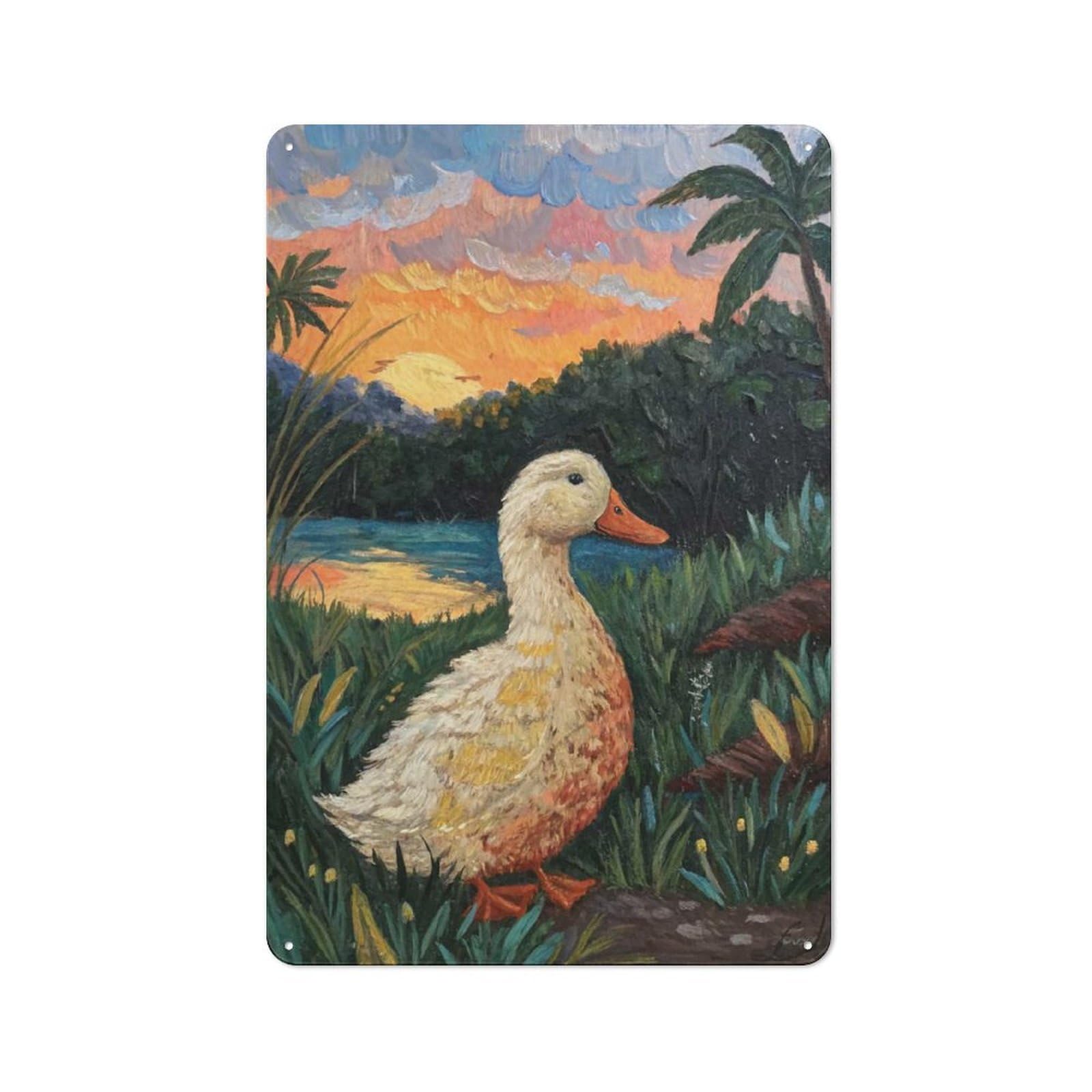 Junmoney Style-21 Metal Sign 30X20cm With Duck At Sunset Painting For Hallway Wall, Retro Decor, Gift For Hallway Decor Lovers During The Christmas Season