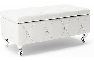 AC Pacifica Upholstered White Crystal Tufted Storage Bench