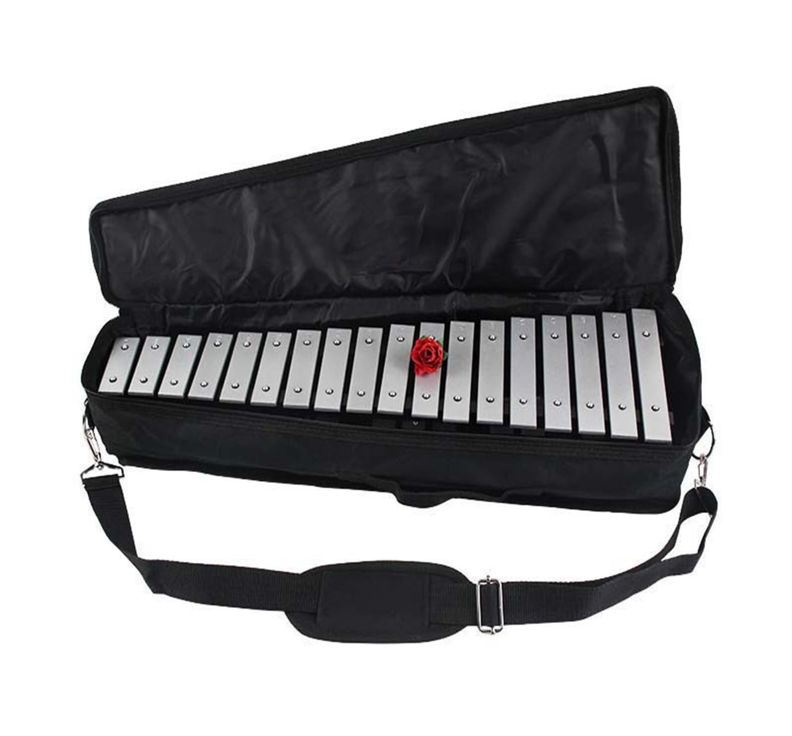 xilofono ​Legno Tasti Bianchi e Neri Tasti Argento Strumento a percussione didattico Pieghevole Carillon con Piastra in Alluminio da 30 Toni (Color : Silver Key)