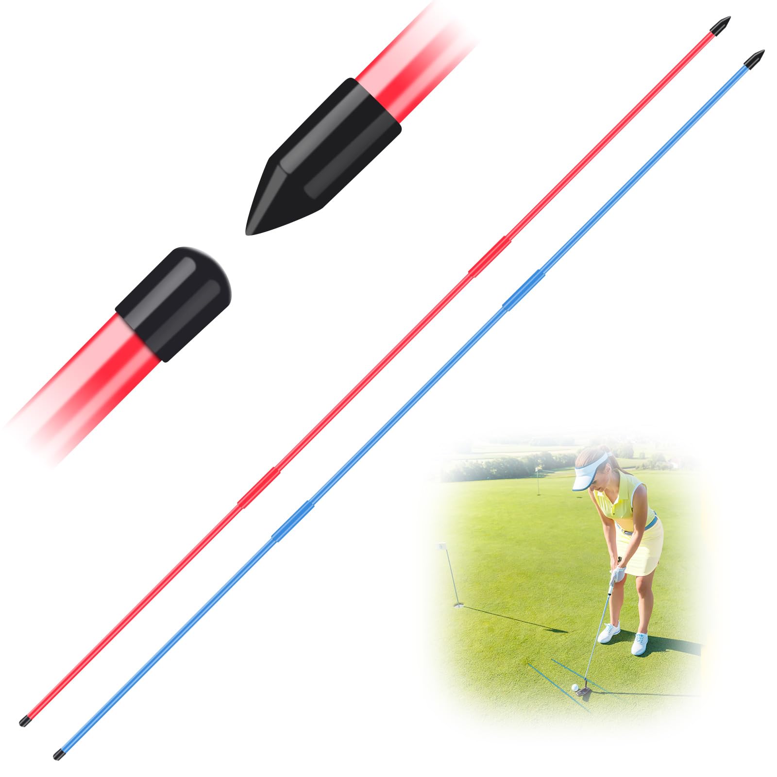 AXKAL Golf Alignment Sticks Swing Trainer Tool Value 2 Pack, Foldable Practice Rods for Aiming Trainer Posture Corrector Putting Full Swing (Red+Blue)