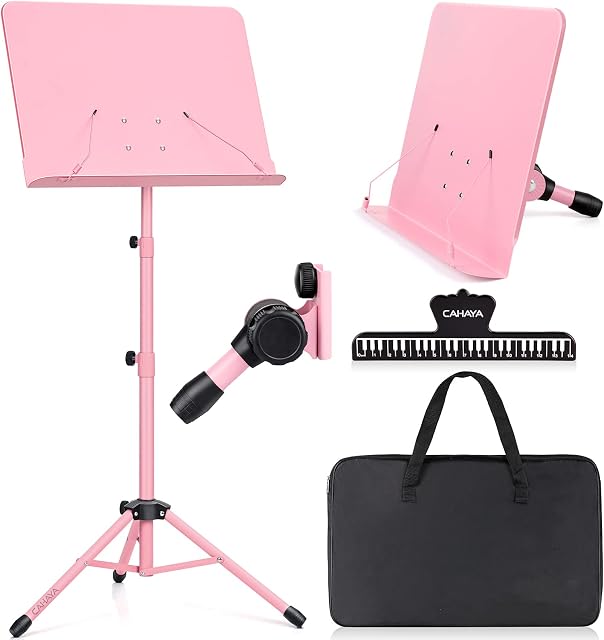 CAHAYA 2 in1 Partition Stand Tabletop Music Stand Solid Back with Carrying Bag for Books Notes Tablette pour ordinateur portable Rose CY0194-1