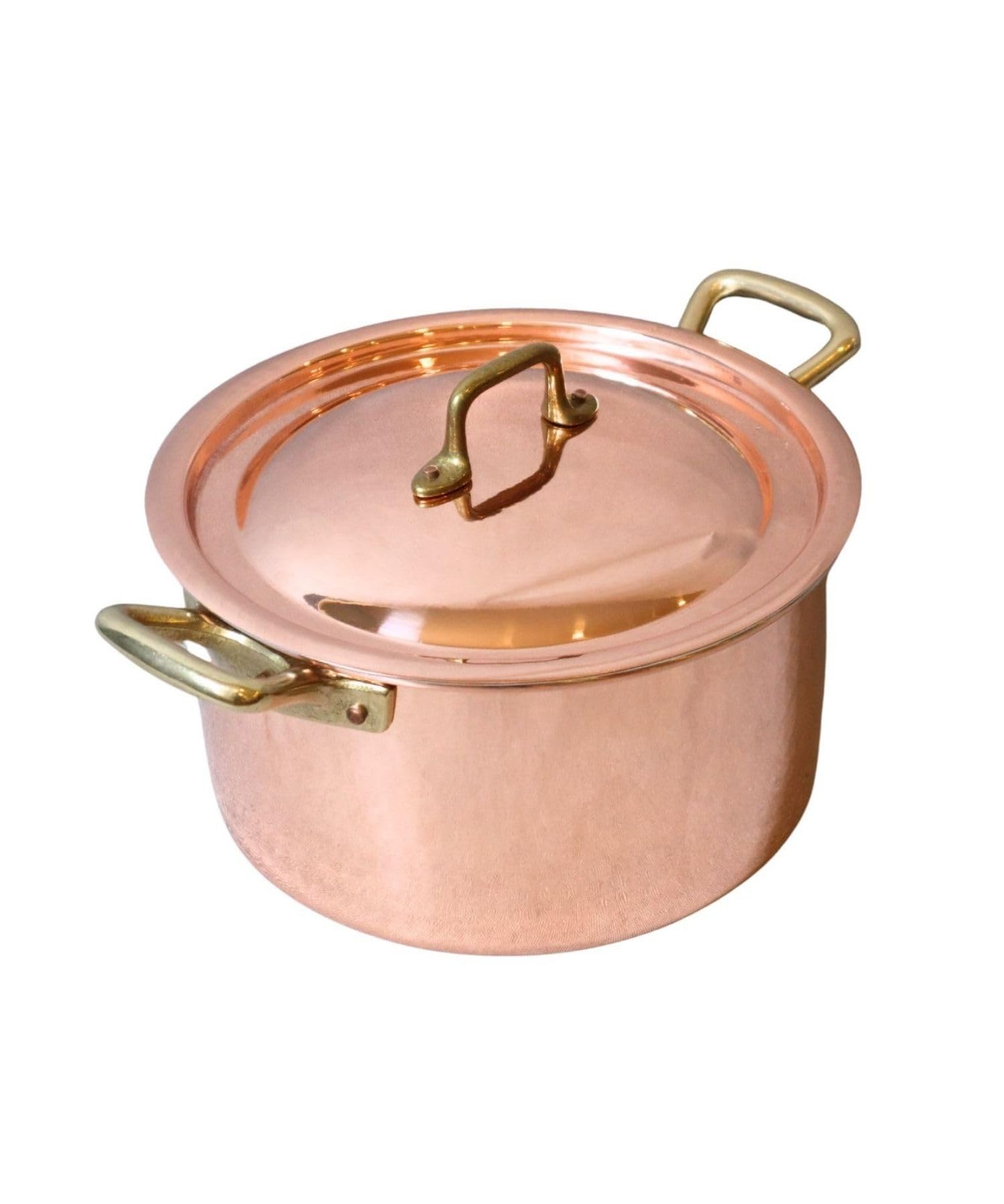 CREARTISTIC Made in Italy Verzinntes Kupfer Kochtopf mit Deckel - 18x10.5 cm, 1.2L, Topf für Ragu und andere Soßen, mit 2 Handschellen aus Messing, handgemacht