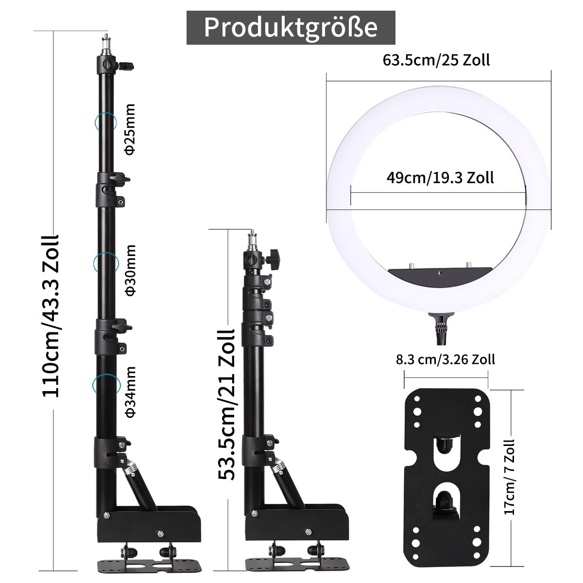 25-Zoll-Ringlicht- Wandhalterung mit Handyhalter, verstellbarer dreieckiger Ausleger, Deckenlichtständer für Fotobeleuchtungsstudio, Live-Übertragung, Salon, Beauty-Tattoo-Licht, Friseurlic