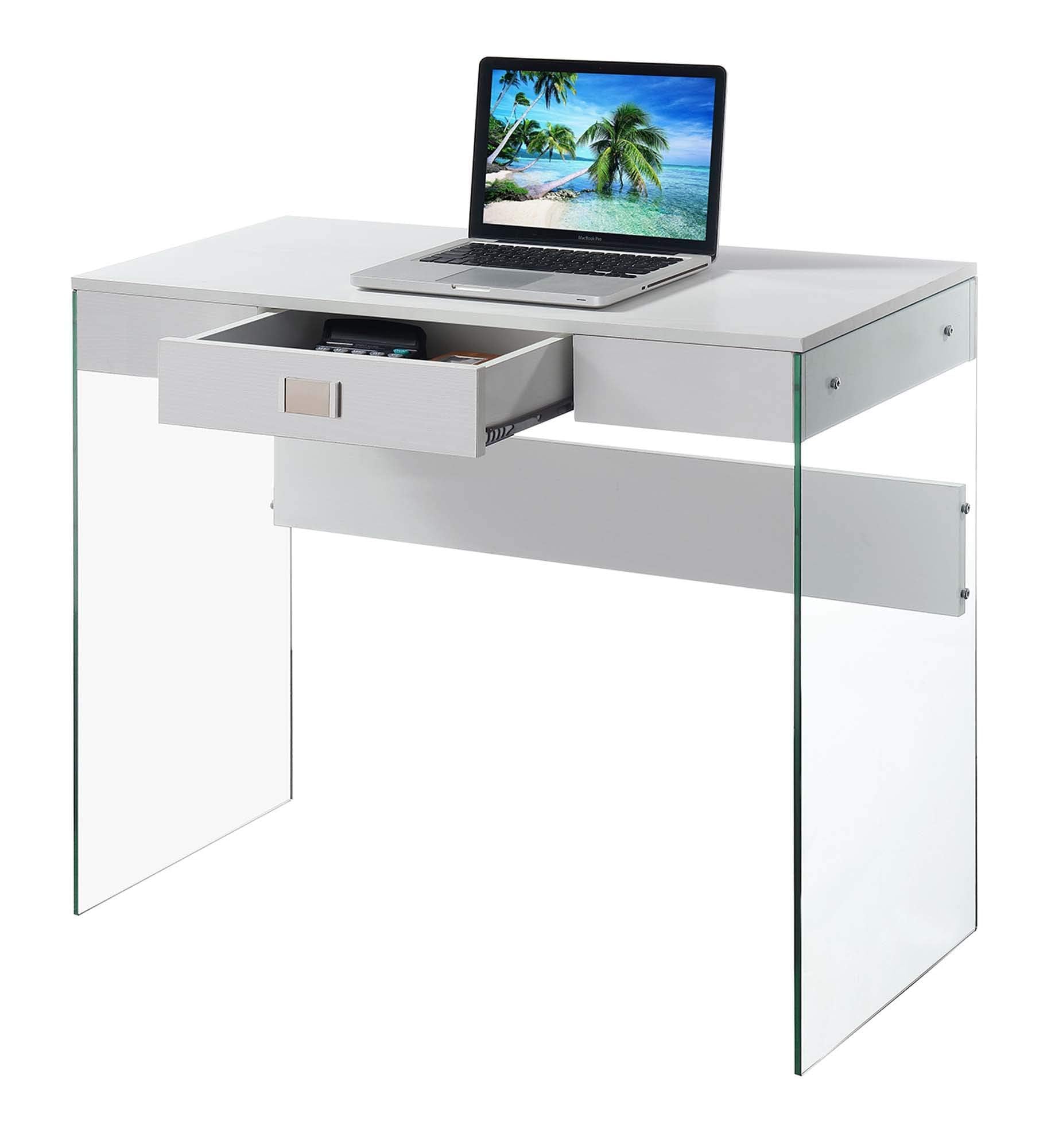 Convenience Concepts SoHo - Escritorio de cristal con 1 cajón, 36 pulgadas, color blanco