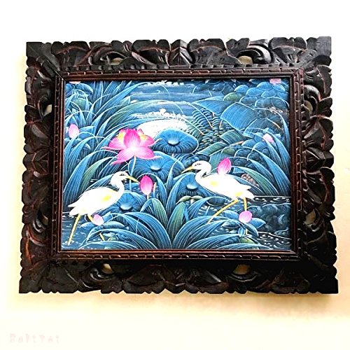 Amazon.co.jp: バリタイ バリ絵画 プンゴセカン 『蓮の花とサギ』 額 