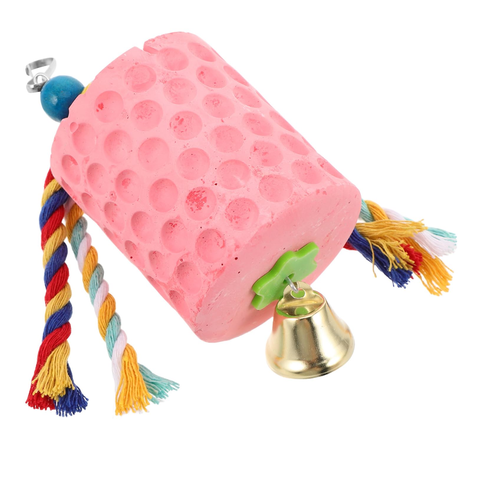 CORHAD Parrot Chewing with Bell Bird Beak Grinding Stone for Parakeets Cockatiels Easy to Hang Bird Cage Accessory for Mental Stimulation Engaging Play