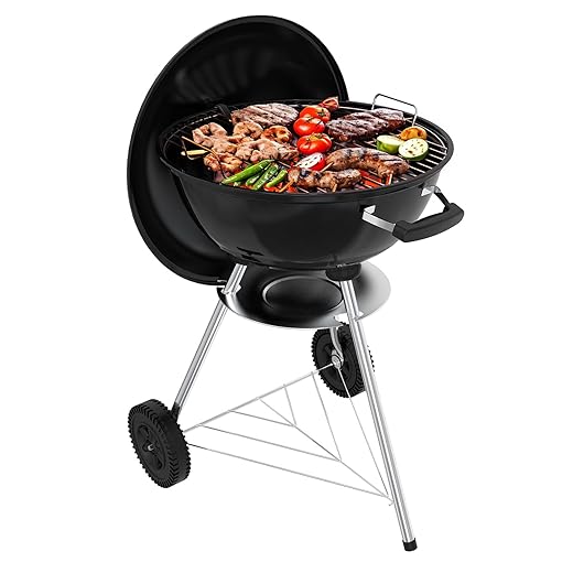18 inch Charcoal Grill, Portable Kettle BBQ Grills, Perfect BBQ Gift, Durable & Easy to Assemble, Round Barbecue Grill with Wheels and Lid for Outdoor Cooking, Patio and Beach, Black