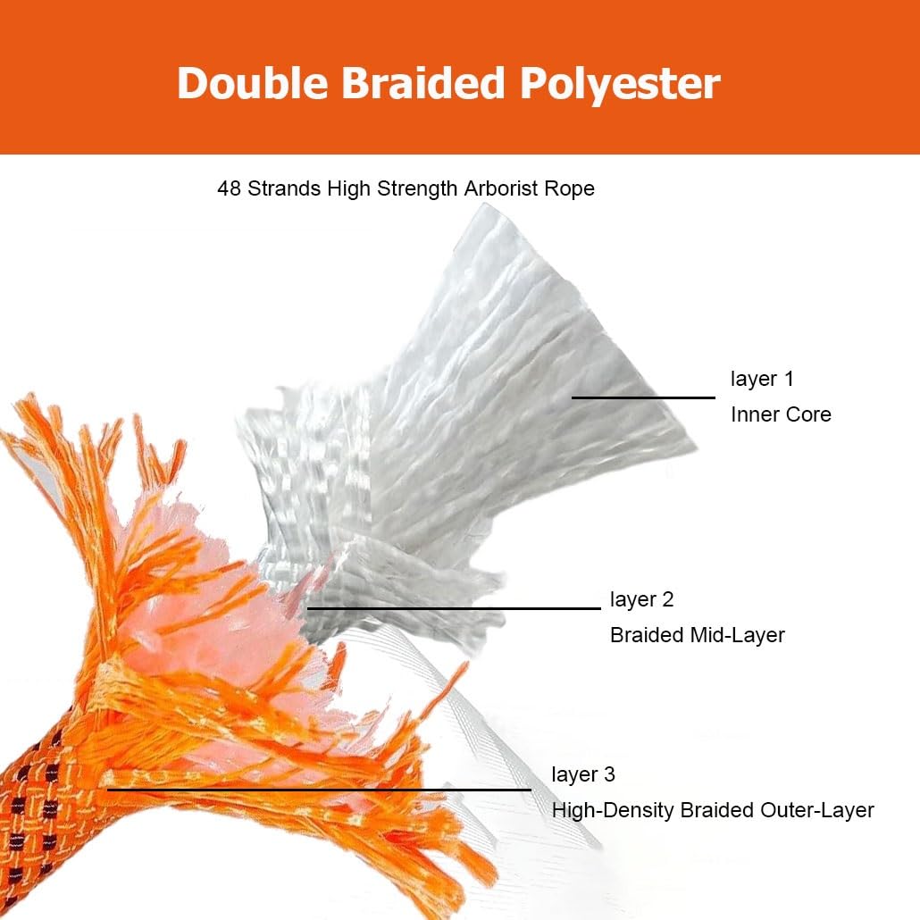 Corde de gréement Arbt Robuste, Corde de Vache en Polyester à Double Couche de 10 à 20 mm, 48 brins, adaptée à la Traction extérieure, au Camping, à la randonnée, aux travaux d'arbres et aux