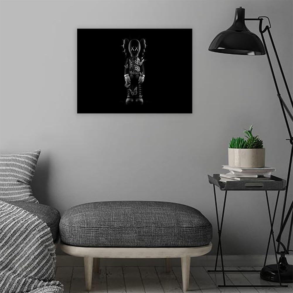 VERRE ART Printed Framed Canvas Painting for Home Decor Office Wall Studio Wall Living Room Decoration (22x14inch Wrapped) - Kaws Black Art