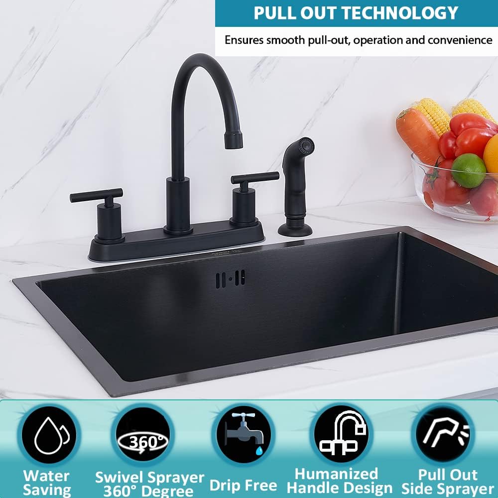 Black Kitchen Faucet, Matte Black Kitchen Faucet with Sprayer, 3 Hole or 4 Hole Matte Black Faucet for Kitchen Sink, Touch Kitchen Faucet with Side Sprayer,TDLKF024B - Image 4