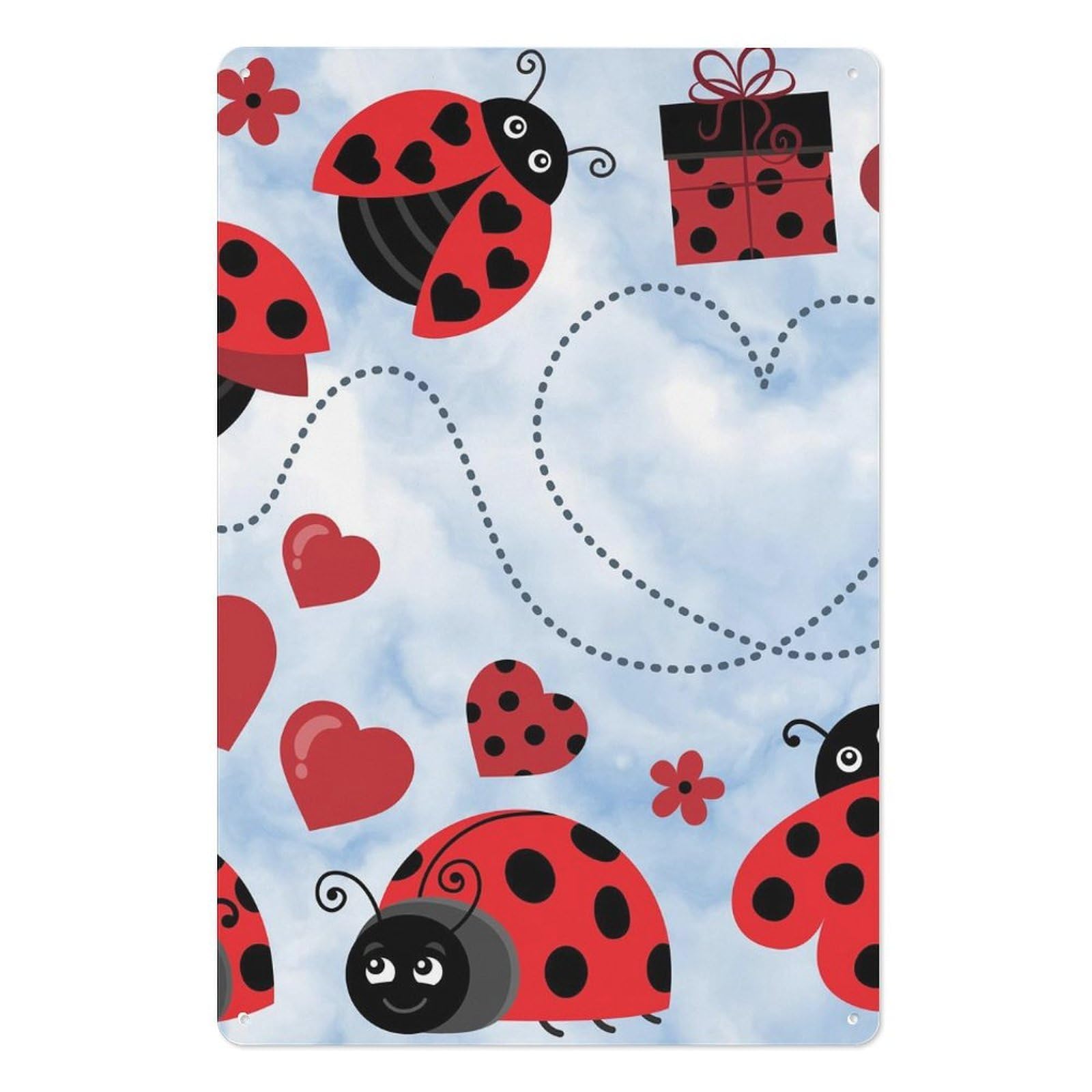 Ladybug And Cloud Vertical Iron Tin Wall Sign 7.9x11.8 Inch Thickened Metal Plaque with Hanging Holes, Tough Iron Art Plate Ornament for Living Space Workplace Indoor Wall Decor Gift