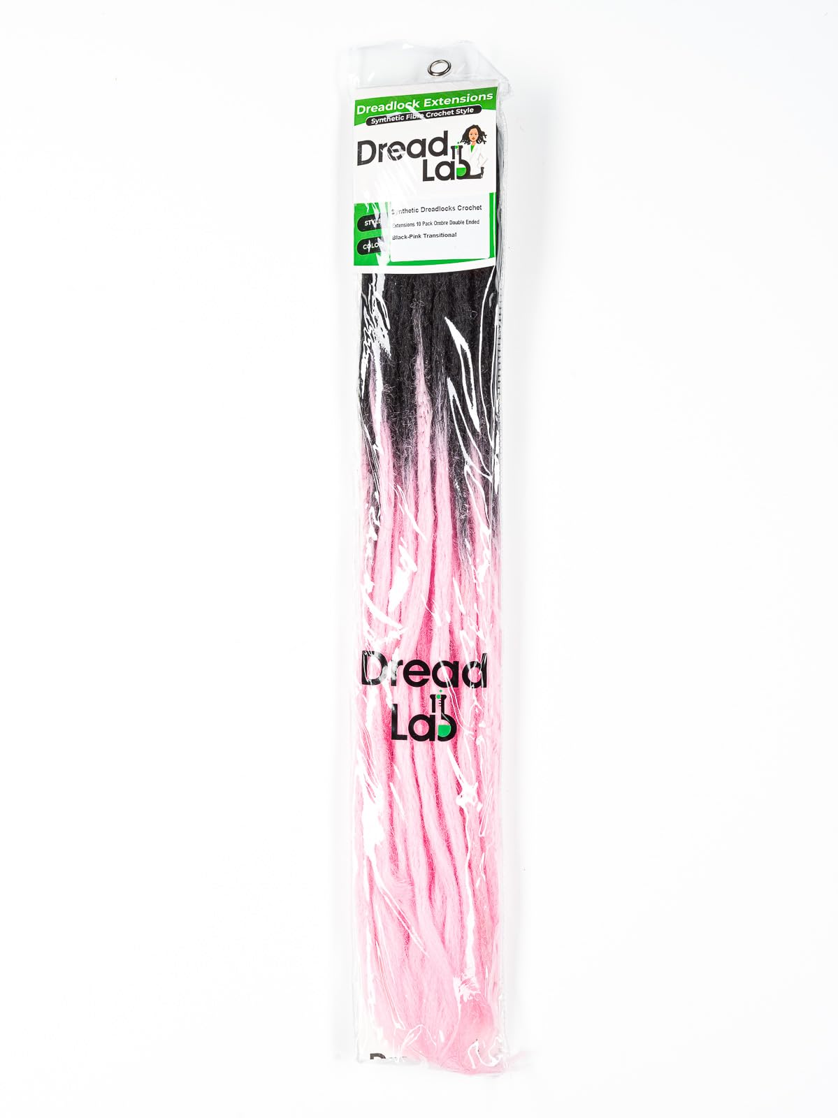DreadLab - Double Ended Synthetic Dreadlocks (Pack of 10) Crochet Extensions (Black Pink Transitional Crochet) - Image 2