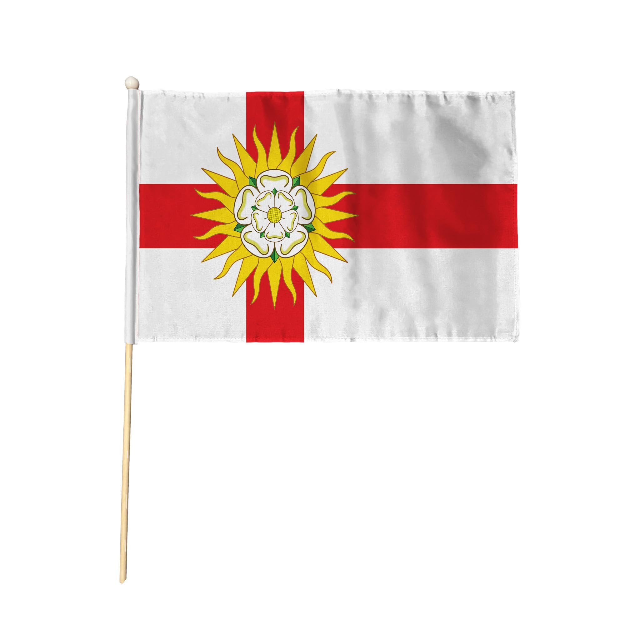 Flagtex West Riding of Yorkshire Pack of 12 Hand Waving Flag (9x6 Inch) - Premium Wooden Stick Hand Flag 9x6 Inch Natural Wood Pole Yorkshire County Flag Events Parades