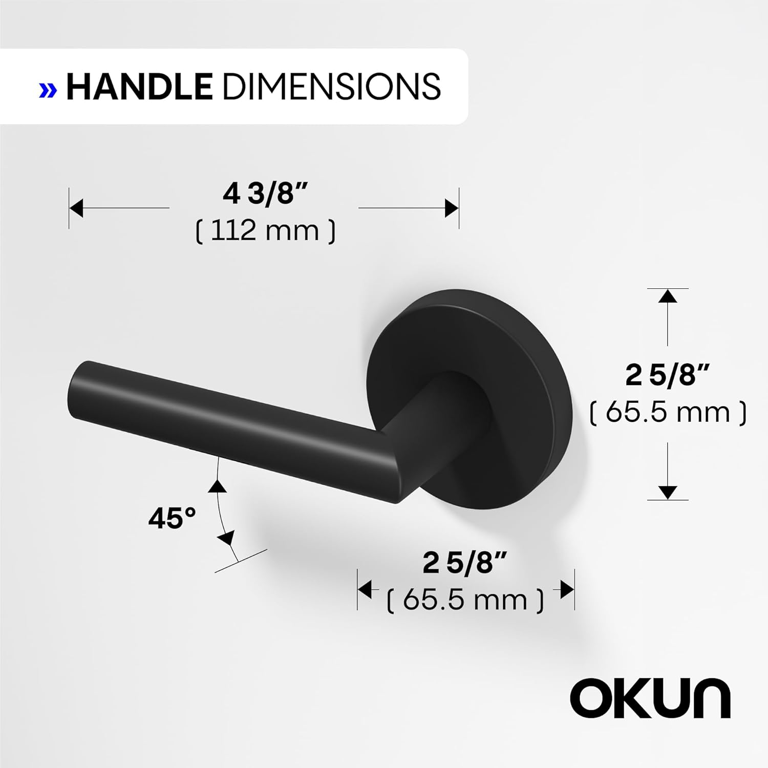 Okun Stark 1-Pack Matte Black Passage Door Levers – Reversible Non-Locking Interior Handles with Sleek Concealed-Mount Design for Hallways & Closets