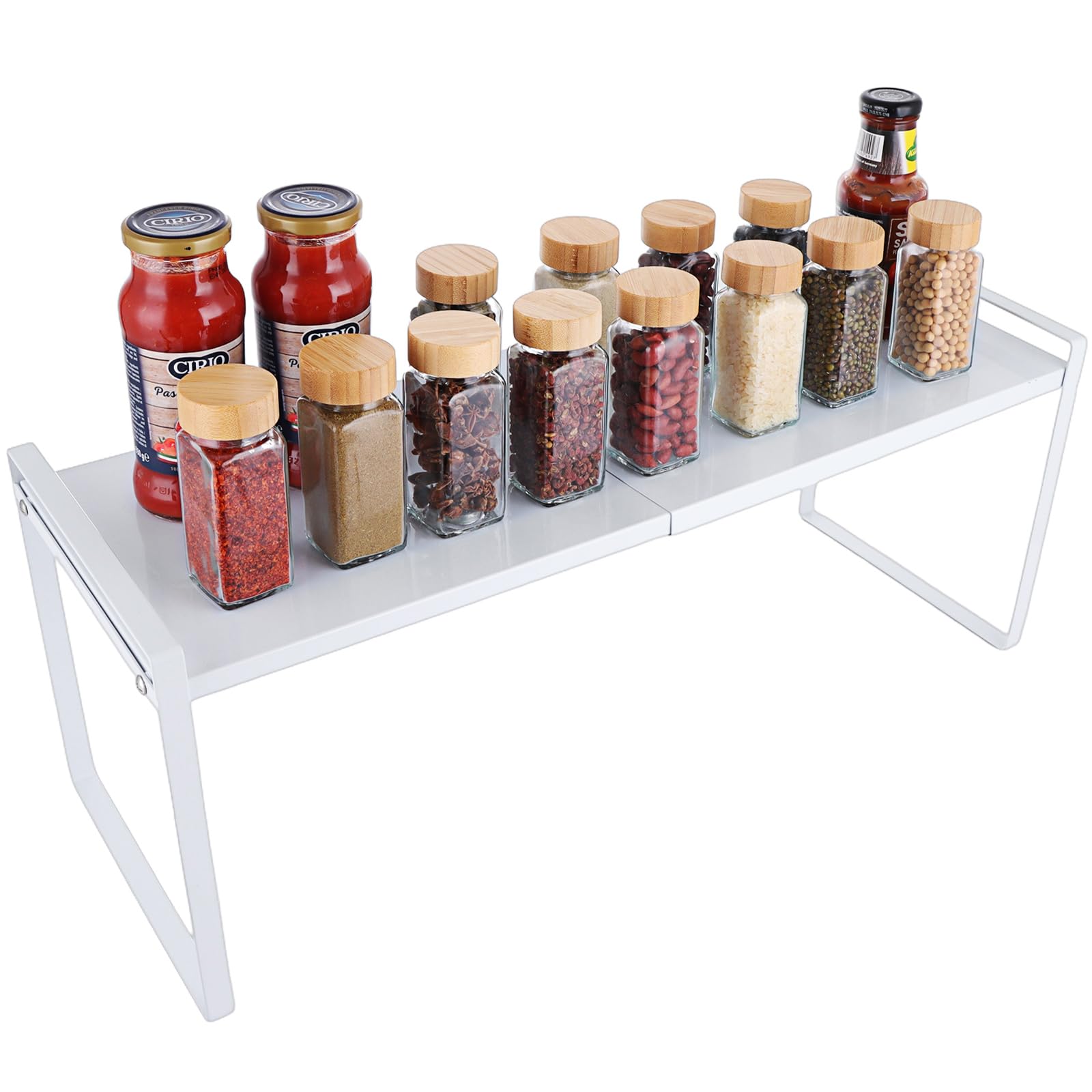 ZOFUN Spice Rack, 22 x 25 x 35-65 cm Extendable Kitchen Organiser Shelf, Carbon Steel Kitchen Shelf Organiser, Tabletop Cupboard Organiser for Home Kitchens Countertop