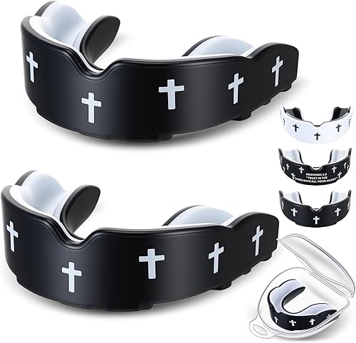 Miniatura 10 de Yaomiao 2 piezas de protectores bucales cruzados para lucha libre, protectores dentales deportivos cristianos con estuche, protector bucal religioso