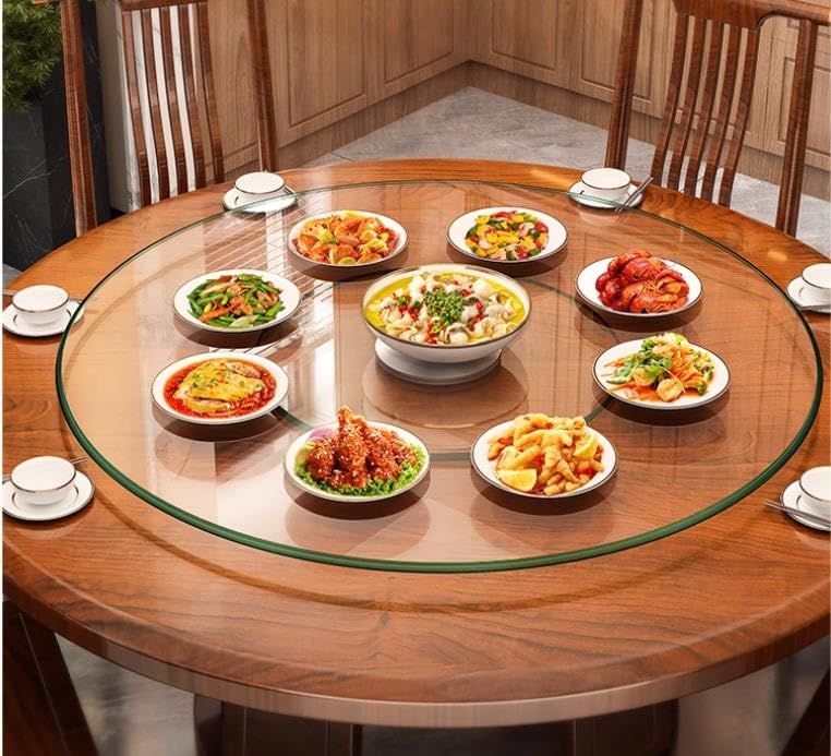 Plateau Tournant Rond en Verre Trempé pour Table À Manger (83, 89, 99 Cm), Plateau Tournant en Verre Épais, Grand Plateau De Service, Plateau De Service Rotatif Transparent (80 Cm)