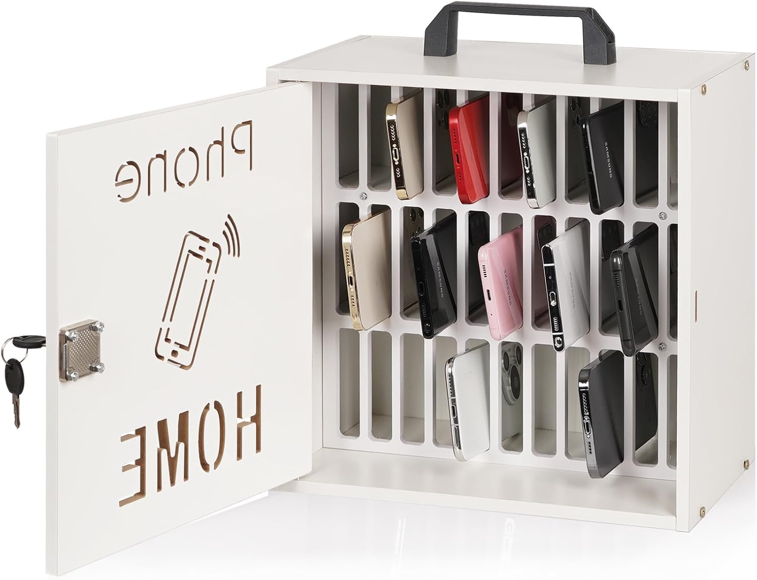 Cell Phone Holder Classroom 33 Slots Wooden Cell Phone Storage Cabinet Pocket Chart with Handle and Security Lock for Classroom Office (White) Cell Phone Holder Classroom 33 Slots Wooden Cell Phone Storage Cabinet Pocket Chart with Handle and Security Lock for Classroom Office (White)