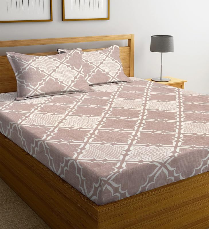 NEW LEAF Premium 100% Cotton 220tc Flat Double Bed Bedsheets for Summer Breathable | Wrinklefree Long lsting (Size-90 x 90 Cm, 7ft x 7ft) with 2 Pillow Covers (Size-17 X 27 Inches, White & Beige)