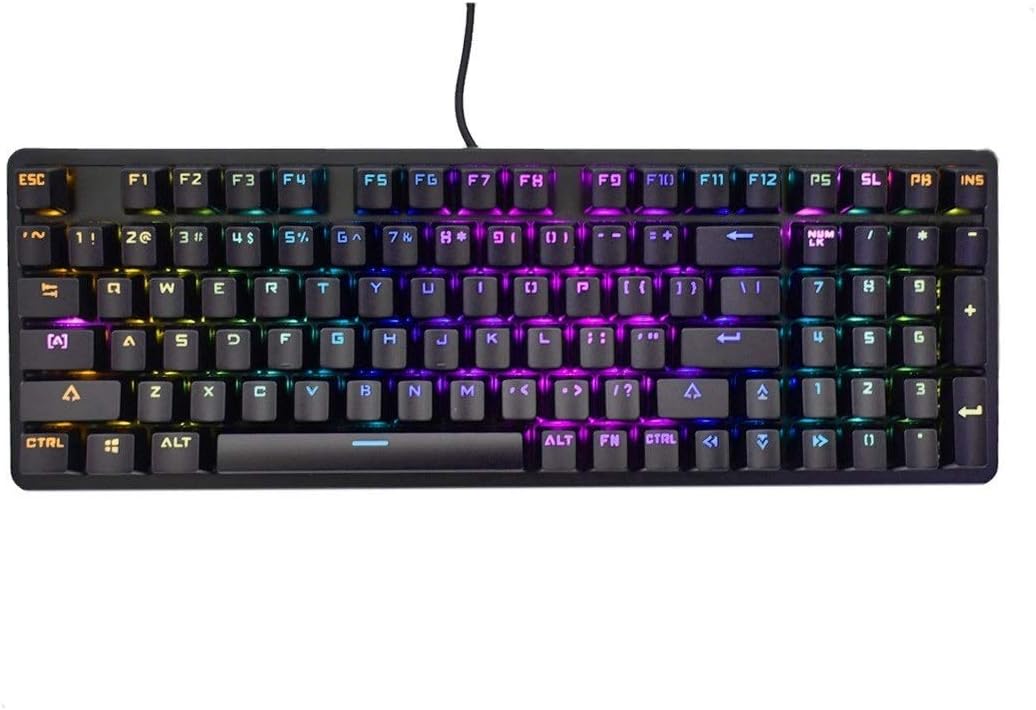 Mechanical Gaming Keyboard Compact 98 Key， Red Switches ， Custom Made chip Computer Keyboard -USB Connection Multi-Color Rainbow programmable RGB with Red Switches,for Windows PC Gamers