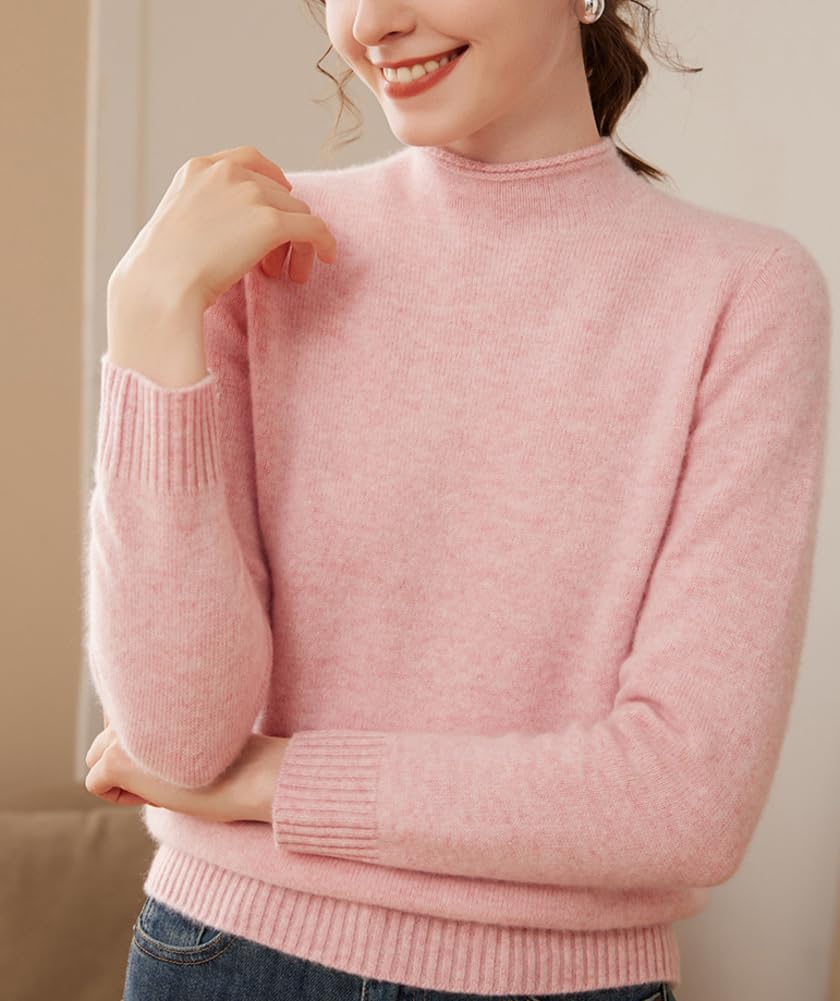E-girl SPR2469 - Maglione da donna, 95% cashmere, con colletto alto, a maniche lunghe, in lana di cashmere, tinta unita