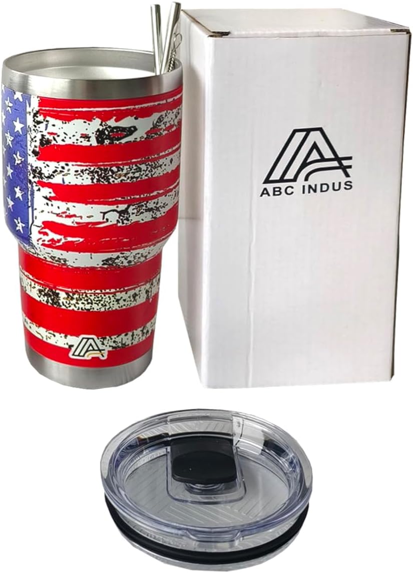30oz Stainless Steel Tumbler - USA FlagTumbler with Lid and Straw, Double Walled Travel Mug Insulated for Hot & Cold Drinks, Vacuum Insulated Water Bottle for Home, Patriotic Gift - Image 7