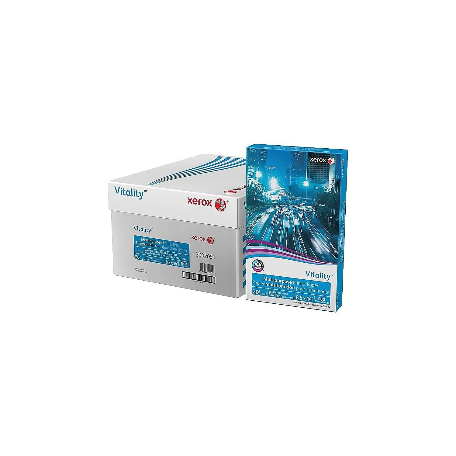 Xerox Vitality 8.5 x 14 Multipurpose Paper, 20 lb, 92 Bright, 500/Ream, 10 Reams/CT (3R02051)