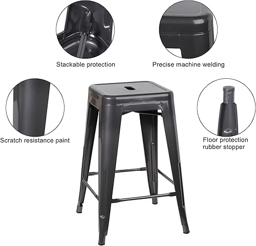 Miniatura 90 de GIA Taburete de mostrador sin respaldo de 24 pulgadas, cantidad de 4, bronce con asiento de madera clara Negro -,Café,Gris,gris, (Gun