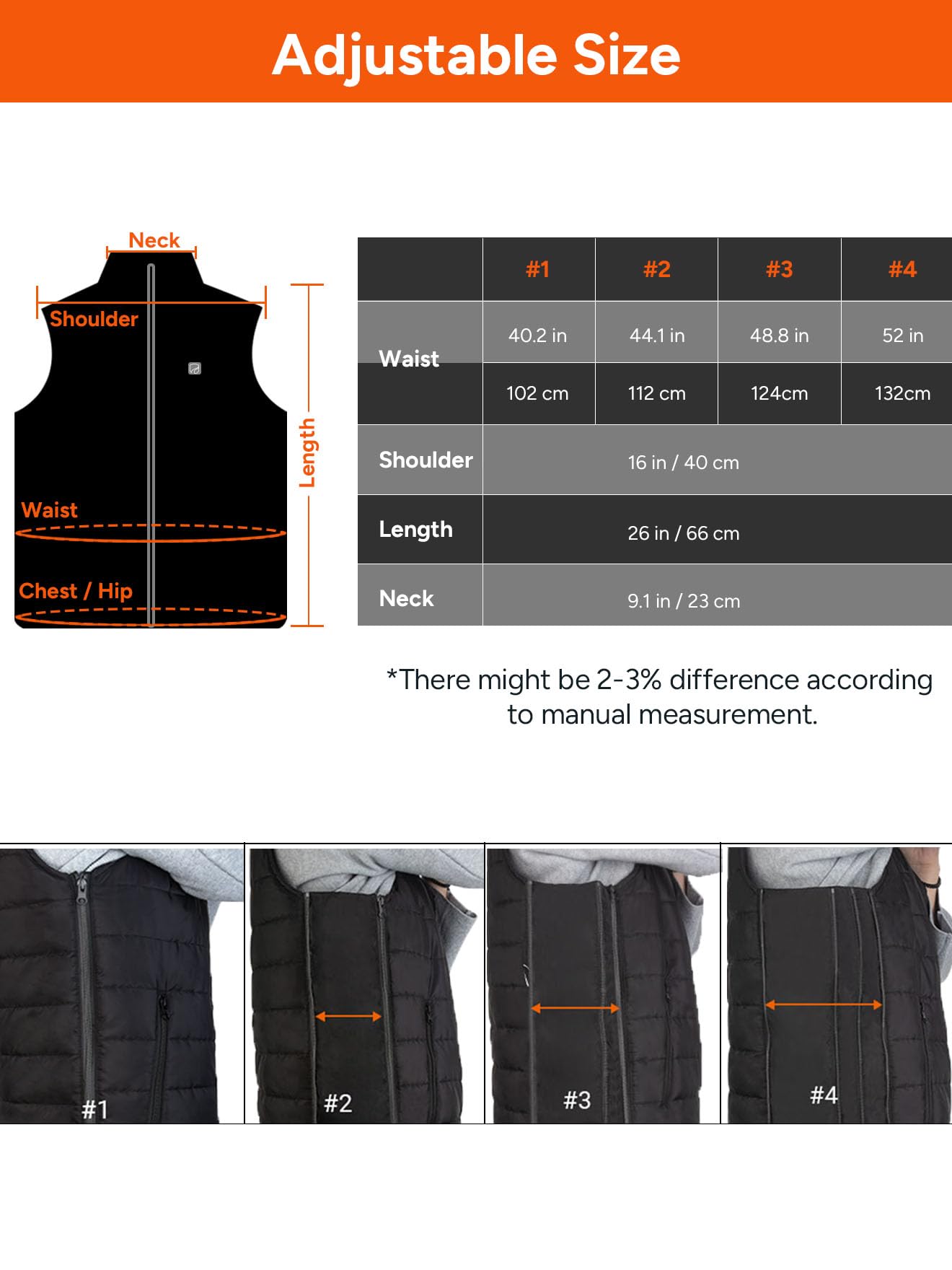 DR.PREPARE Heated Gilet, Unisex Winter Hooded Outerwear for Men Women, Lightweight USB Electric Clothing Vest with 3 Heating Levels, Adjustable Size (Battery Pack Not Included)