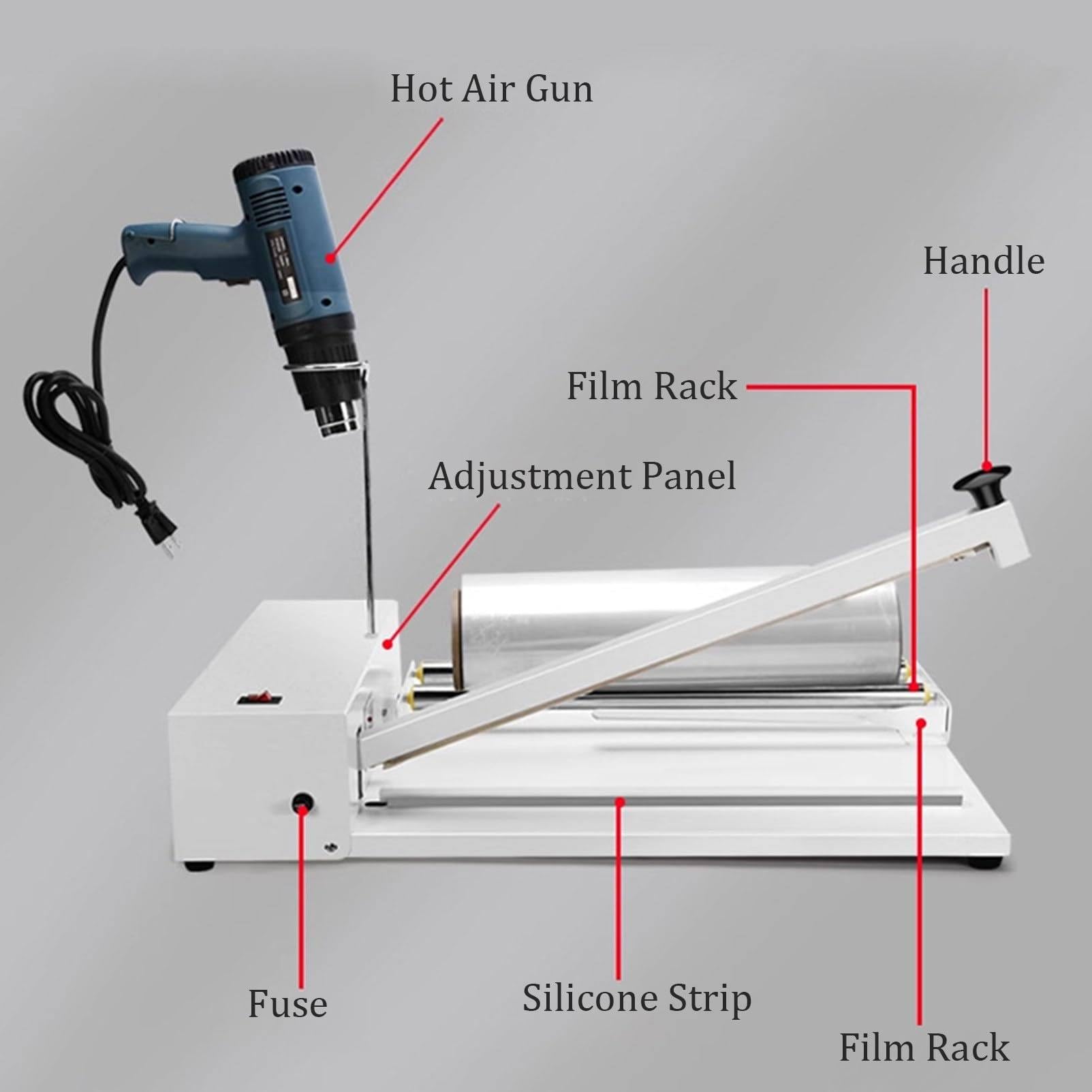 YEHOZZ Shrink Wrap Machine 2 in 1 Hand Wrapping Machine, Wrap Sealer Machine, Shrink Wrap Machine with Heat Gun for PVC Pof Film Plastic Bags, for Food Book Box Packaging,SKA-600