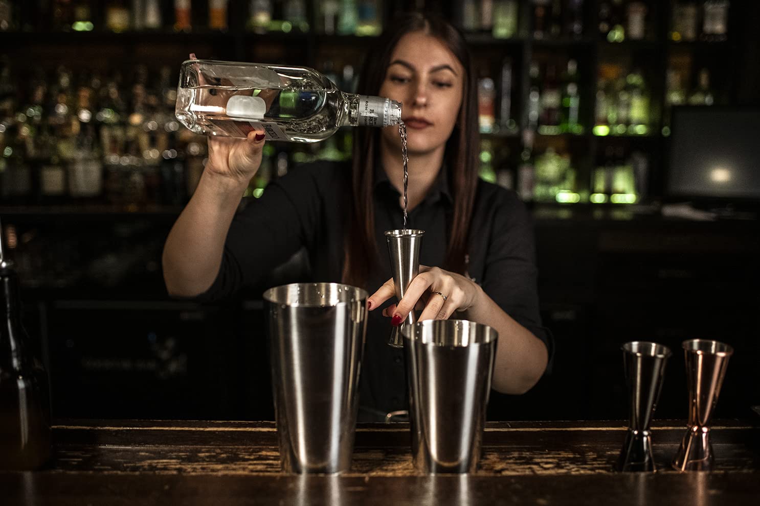 BARIANTTE Cocktail-Messbecher für Barkeeper, japanisches Messglas, 57 ml, 28 ml, silberfarben