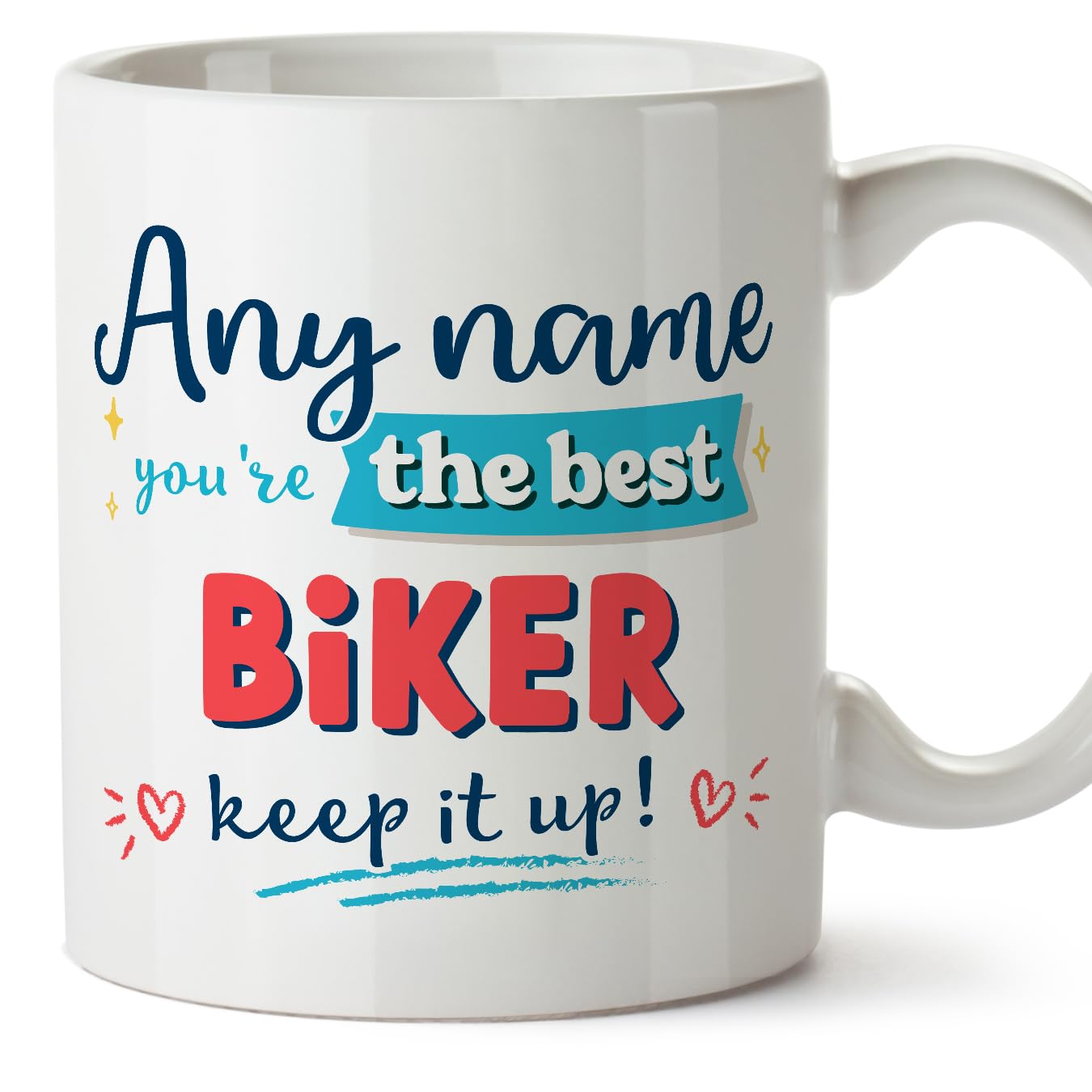 MUGFFINS Personalised Mug for Biker man - in English - Keep it up! - Funny Custom Gift for Colleagues - Ceramic 11oz Mug