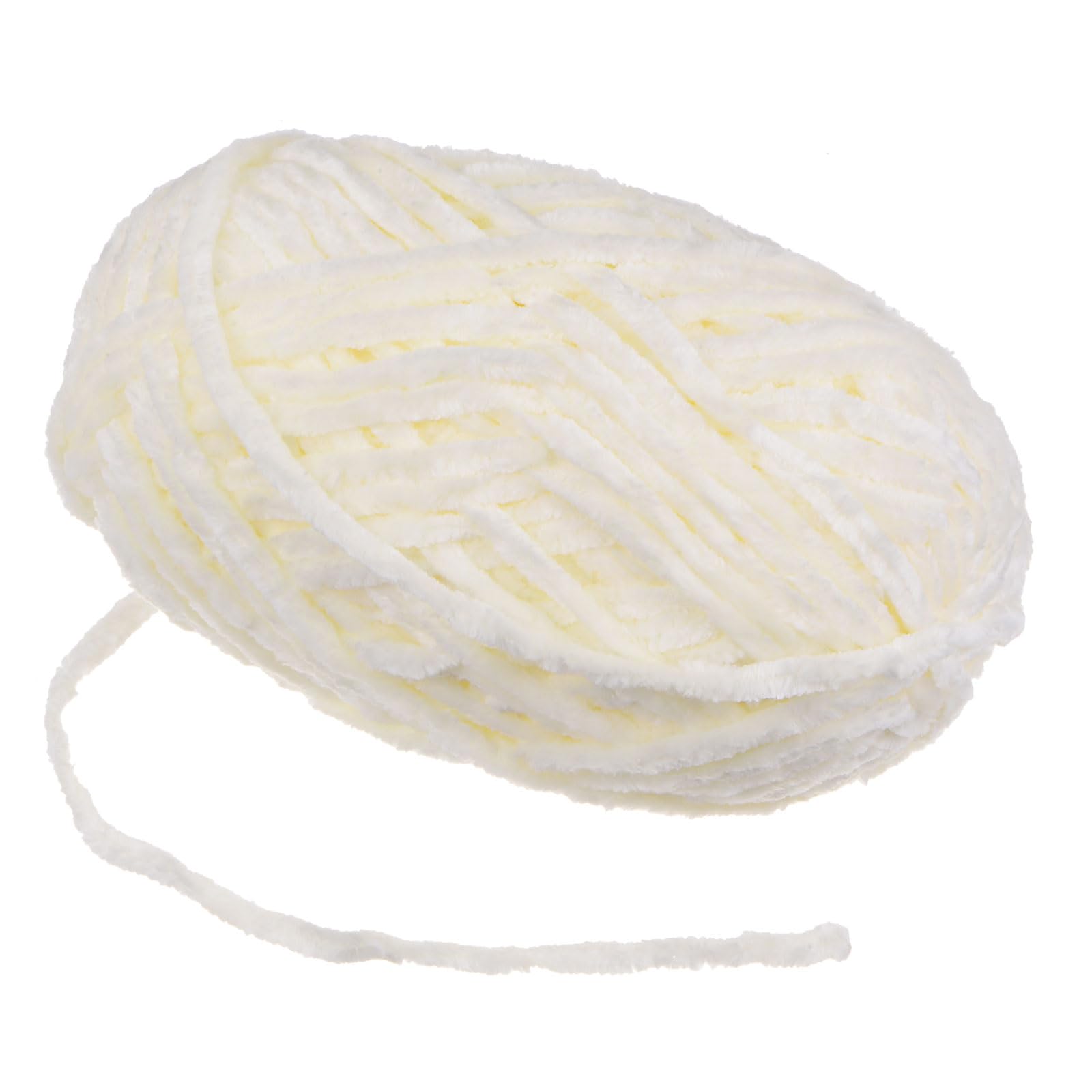 uxcell 1 Skein Velvet Yarn Chenille Yarn 100g/3.5oz 87 Yards Total Length 6# Super Bulky Polyester Soft Blanket Yarn for Knitting Weaving Bag Scarf Cream - Image 3