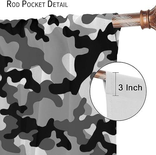 Miniatura 6 de Cortinas de camuflaje gris militar, arte de camuflaje negro, blanco, gris, cortinas opacas con bolsillo para barra, para dormitorio, sala de estar,