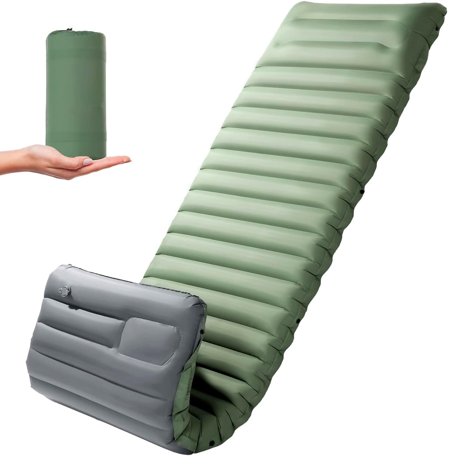 Inflable Colchoneta Camping Individual, 10CM Ultra-Thick Colchoneta Dormidos con Bomba de Pie Incorporada, Colchon autohinchable para Acampar Mochileros Senderismo Tiendas Viajes,Verde