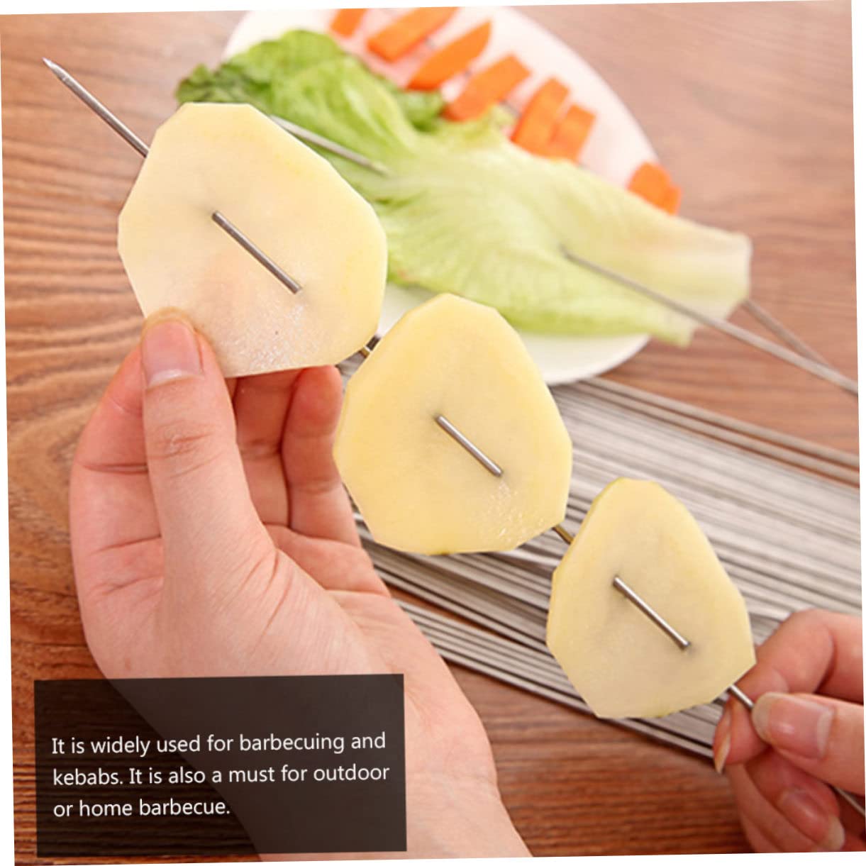 ARTIBETTER 100 piezas Brochetas Redondas de Acero Inoxidable Duraderas para Barbacoa y Picnic Pinchos Reutilizables Estuche Soporte Portátil para Parrilla al Aire