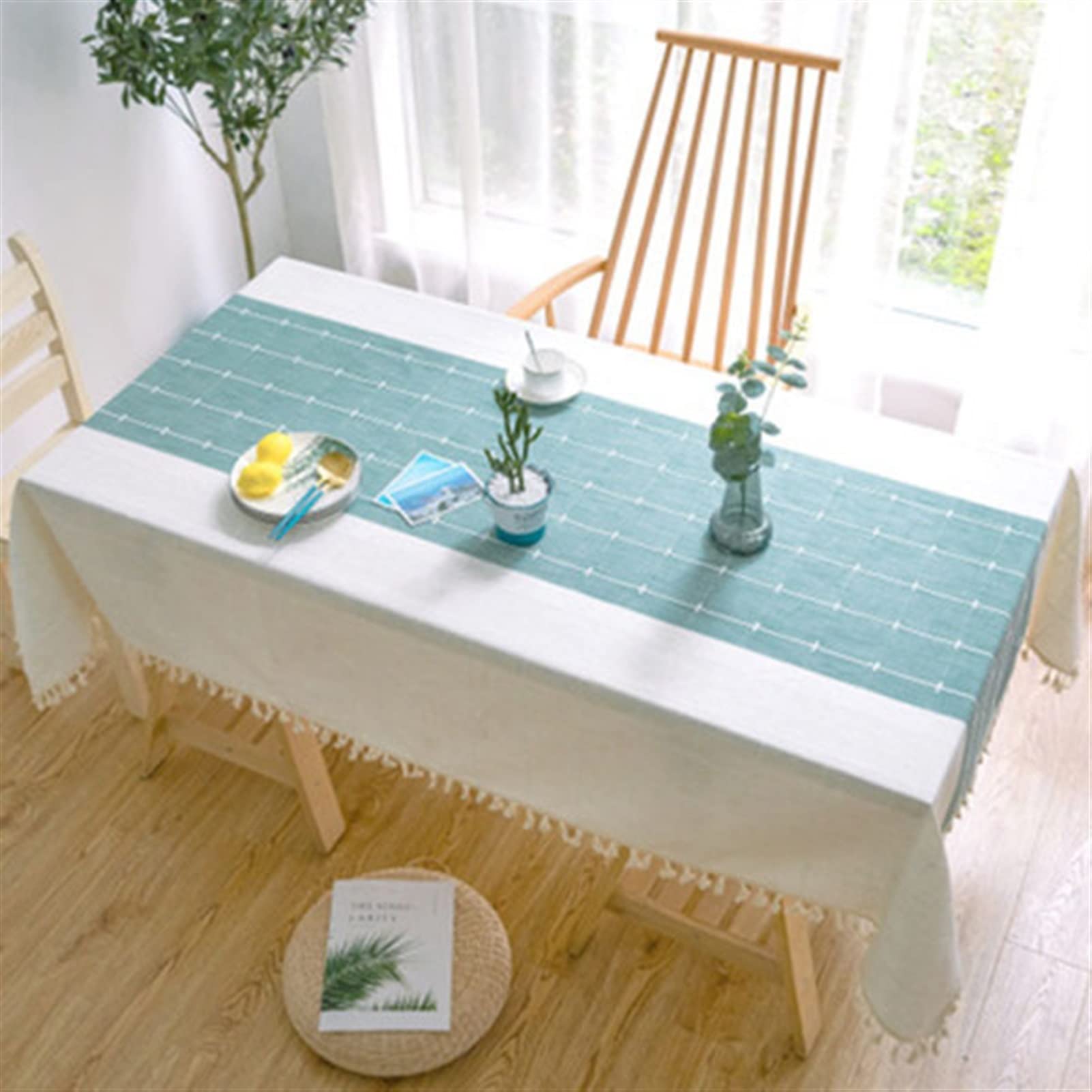 Nappe en lin de coton chic rayée style bohème M 110x110cm