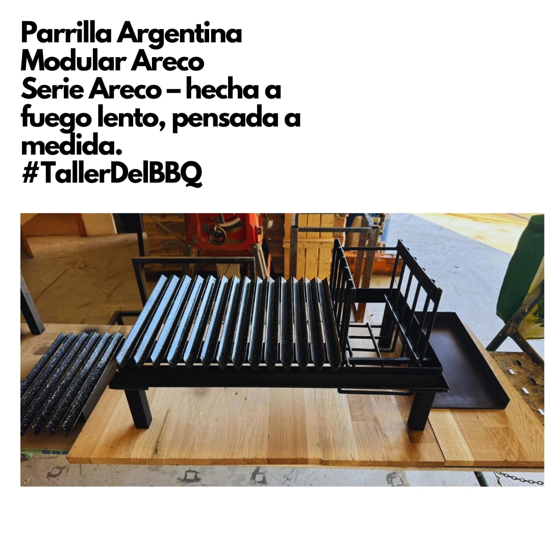 Griglia modulare in stile argentino #WorkshopDelBBQ – 3 griglie a V + piastra liscia + legno + vassoio raccogli grasso design modulare artigianale per veri amanti dell'arrosto.