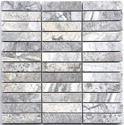 Silver 1x4 Honed Straight Edge Filled Travertine Mosaic Tile Backsplashes