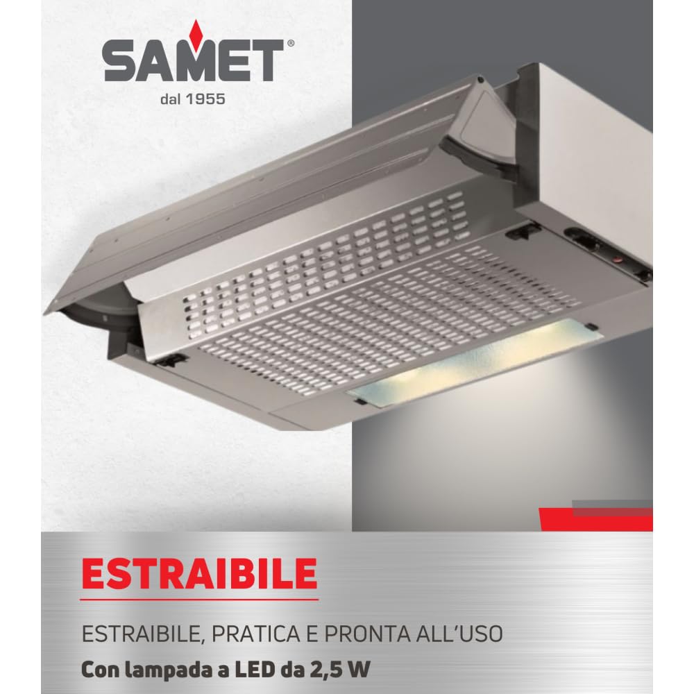 Cappa da incasso estraibile colore alluminio 60x30x15 cm - 3 liv potenza - led