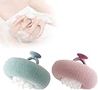 Super Soft Sunflower Suction Cup Bath Ball, 2024 Upgraded 2-in-1 Sunflower Bath Ball Exfoliating Bath Sponge Cleaning Brush, Sponge Mesh Pouf Shower Ball for Women, Men Shower (Purple+Green)